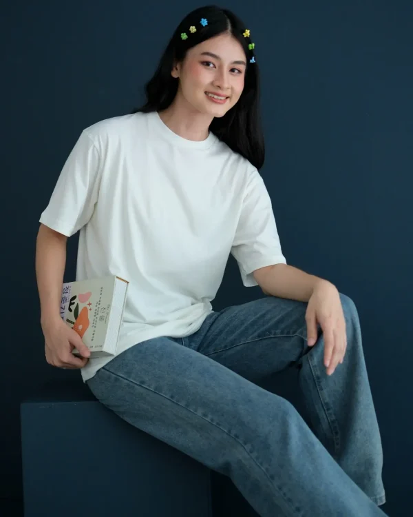 Rieka Basic T-Shirt Teal Broken White foto 2