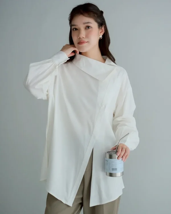 Amana Shirt Broken White | Kemeja Polos Katun | Kemeja Wanita Santai foto 3