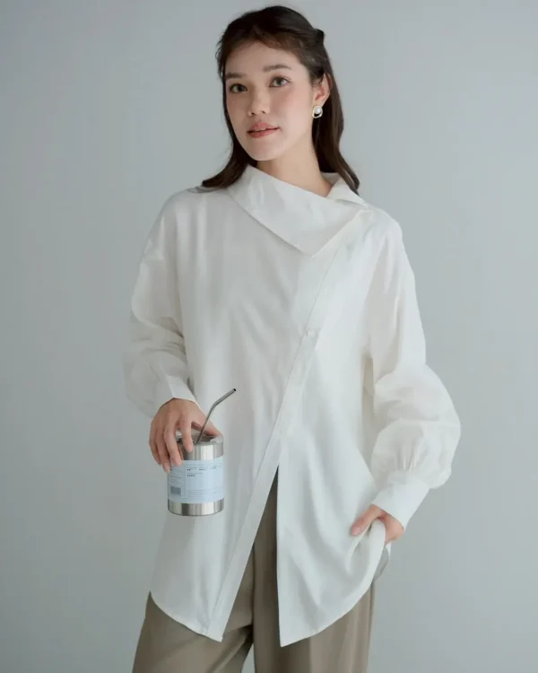 Amana Shirt Broken White | Kemeja Polos Katun | Kemeja Wanita Santai
