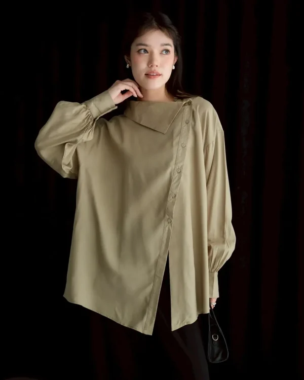 Amana Shirt Sage | Kemeja Polos Katun | Kemeja Wanita Santai foto 1