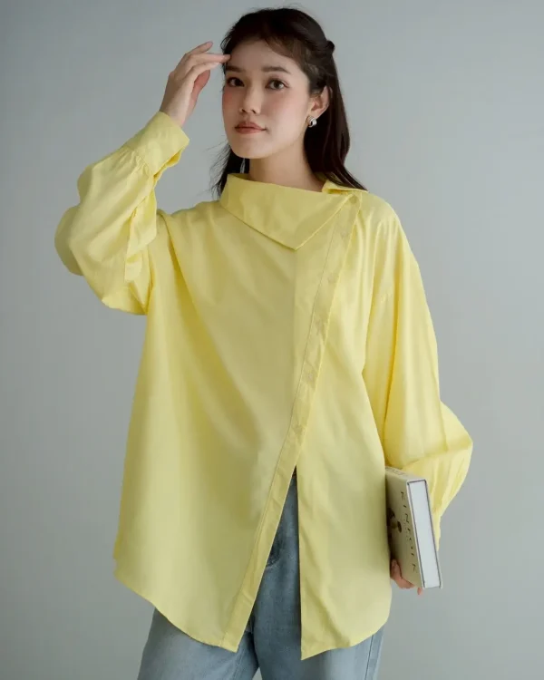 Amana Shirt Yellow | Kemeja Polos Katun | Kemeja Wanita Santai