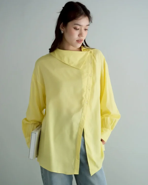 Amana Shirt Yellow | Kemeja Polos Katun | Kemeja Wanita Santai foto 3