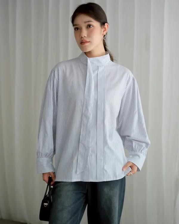 Arela Stripe Shirt Grey | Kemeja Stripe Katun Adem | Kemeja Kerja Santai foto 3