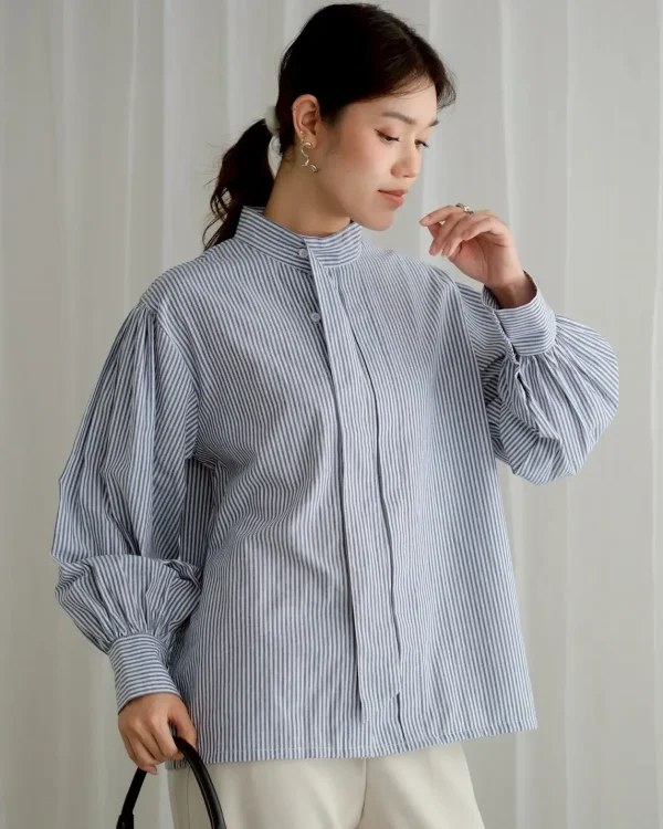 Arela Stripe Shirt Navy | Kemeja Stripe Katun Adem | Kemeja Kerja Santai foto 2