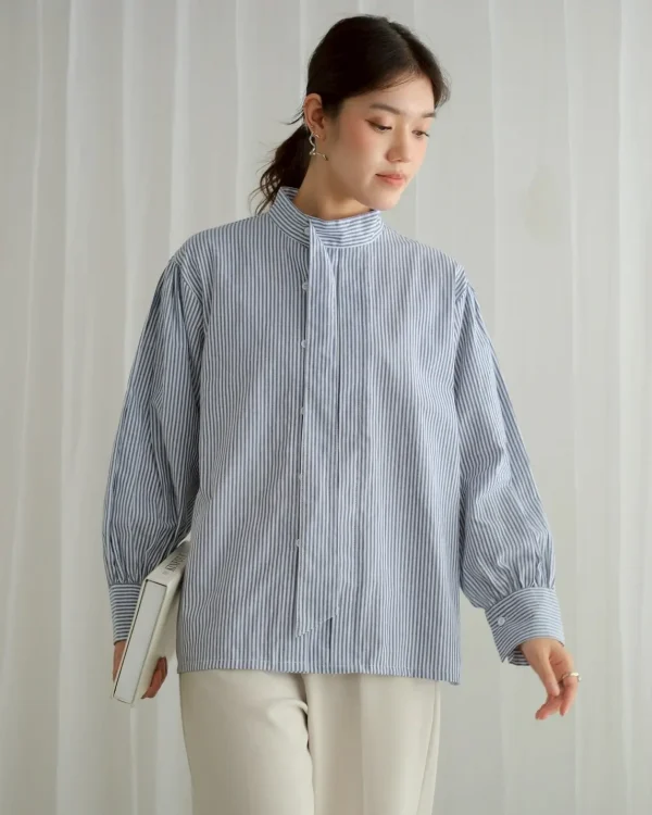Arela Stripe Shirt Navy | Kemeja Stripe Katun Adem | Kemeja Kerja Santai foto 1