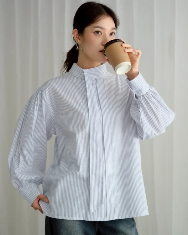 Arela Stripe Shirt Grey | Kemeja Stripe Katun Adem | Kemeja Kerja Santai foto 1