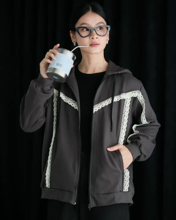 Nicky Jacket Dark Grey | Jaket Baby Terry | Jaket Kasual Wanita foto 3