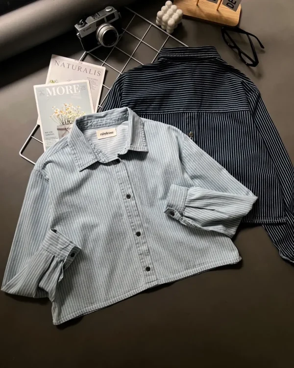 Greya Denim Stripe Shirt Dark Blue foto 2