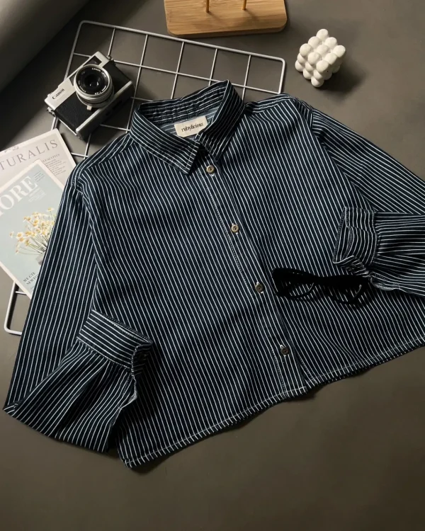 Greya Denim Stripe Shirt Dark Blue foto 3
