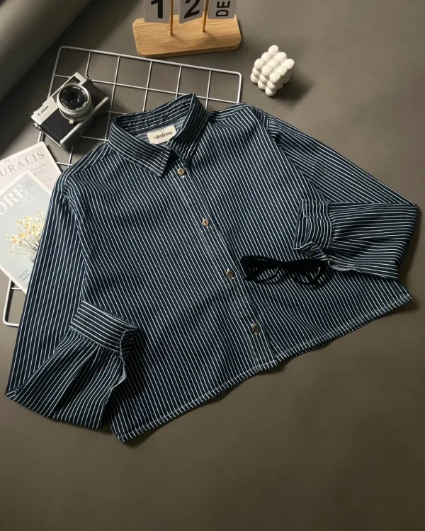 Greya Denim Stripe Shirt Dark Blue foto 1