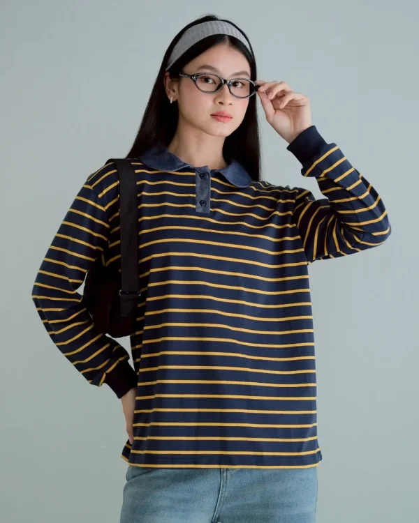 Ovidia Stripe Navy-Mustard-Small foto 3