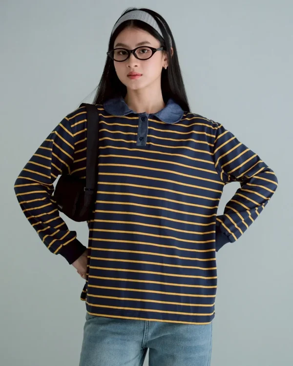 Ovidia Stripe Navy-Mustard-Small foto 2