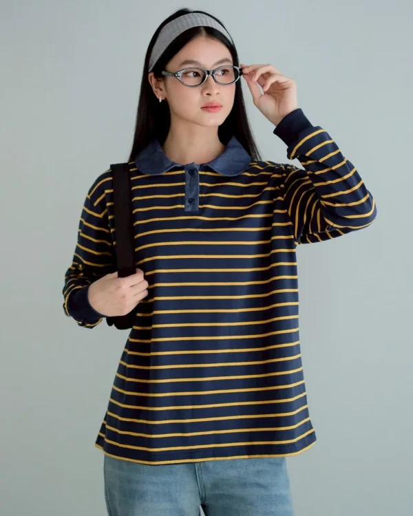 Ovidia Stripe Navy-Mustard-Small foto 1