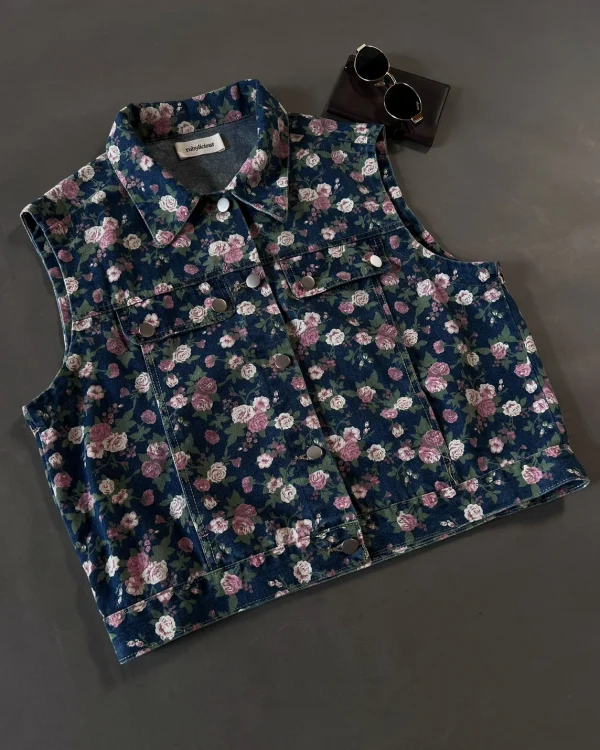 Pink Floral Denim Vest foto 4