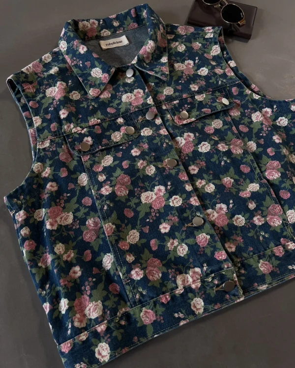 Pink Floral Denim Vest foto 2