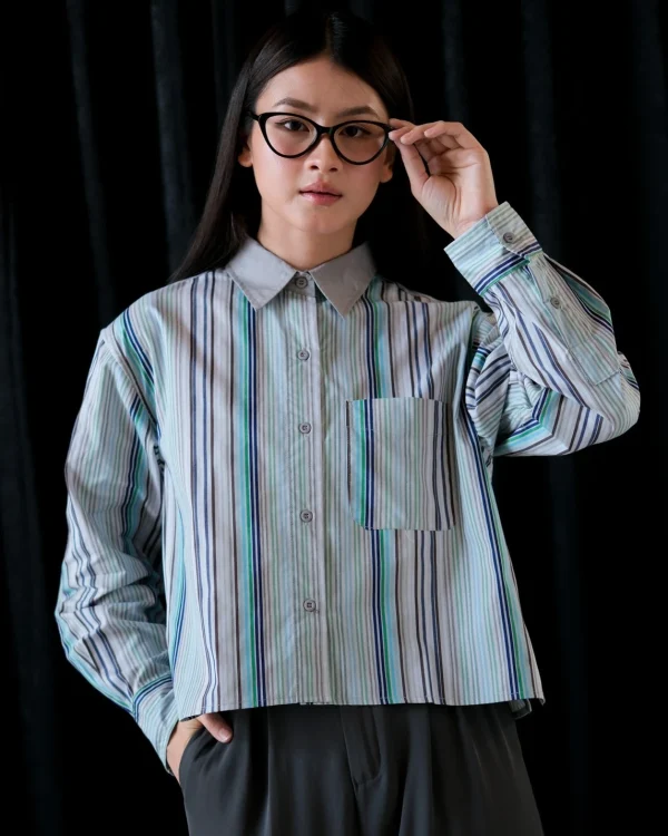 Nonie Stripe Shirt Stone Grey