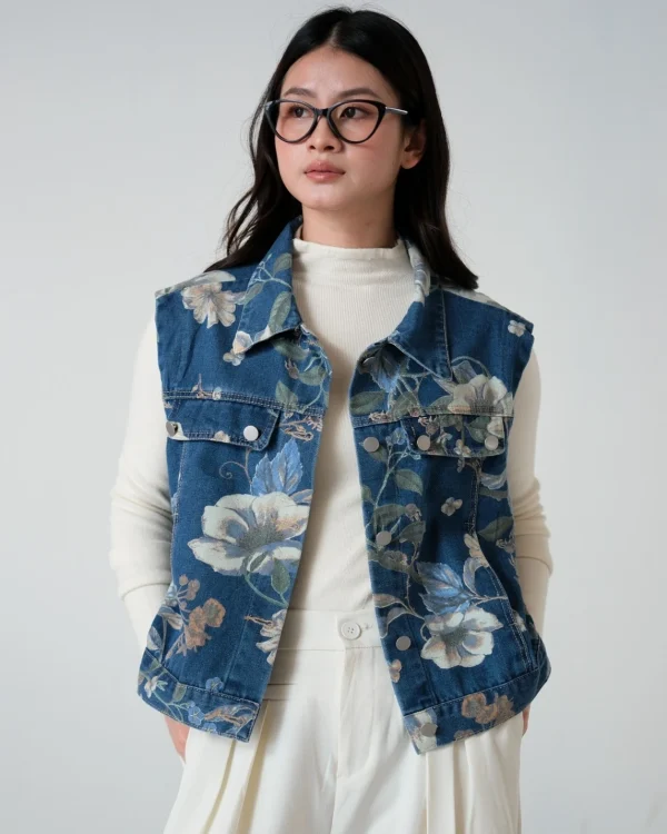 Floral Denim Vest foto 2