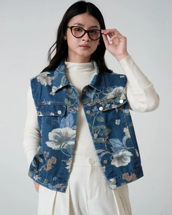 Floral Denim Vest