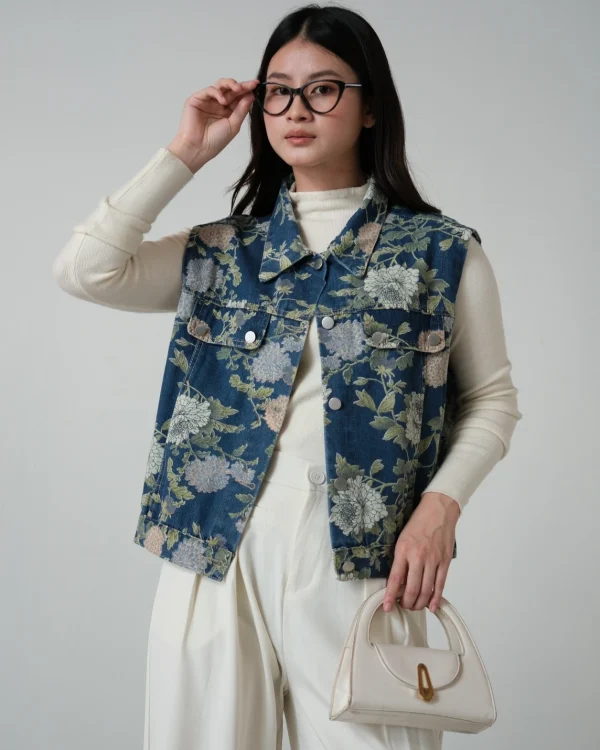 Floral Denim Vest foto 2