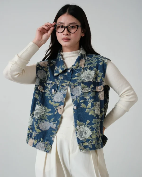 Floral Denim Vest foto 1